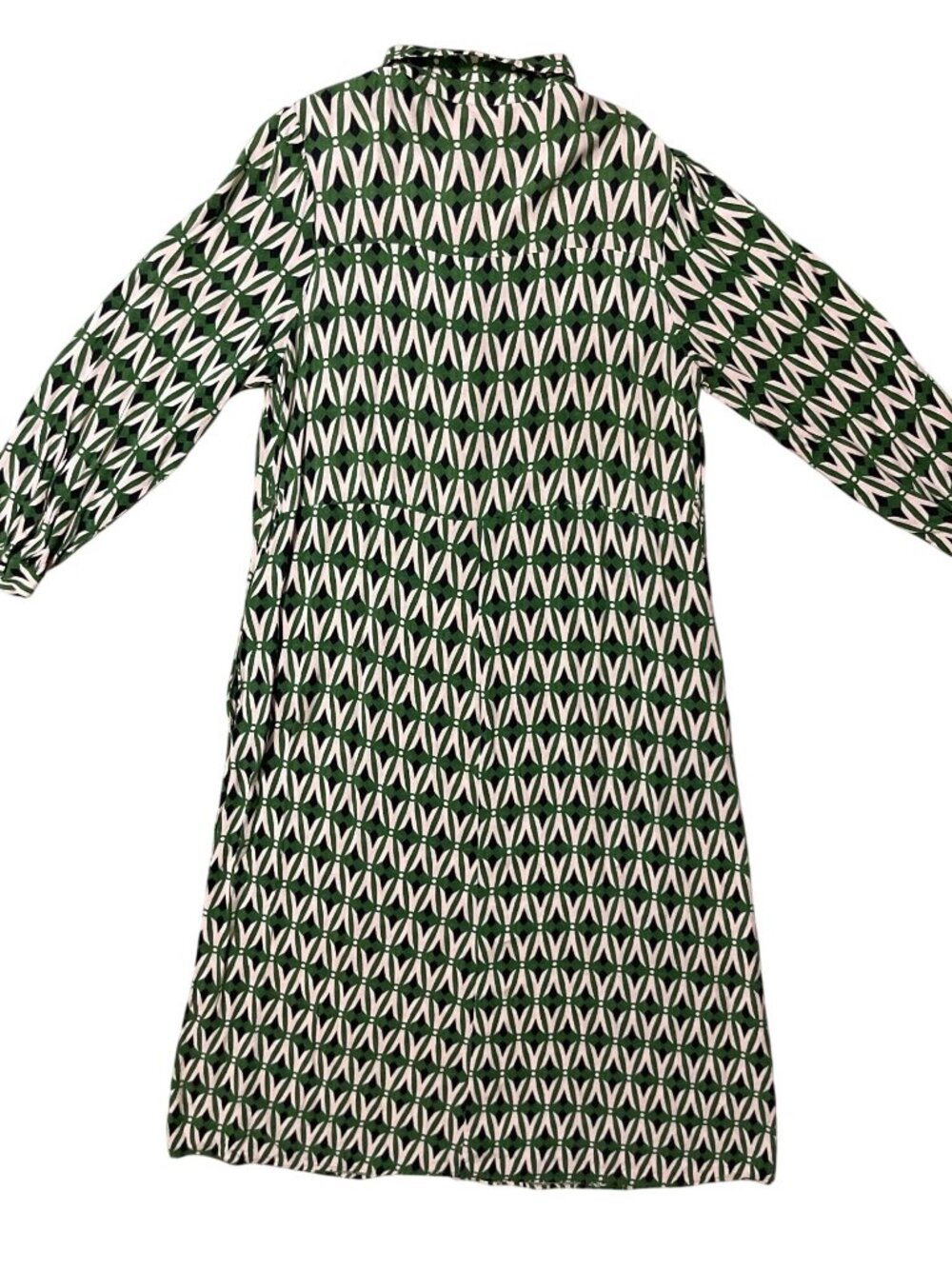 Zara Womens XL Green Navy Cream Geometric Print Midi Shirt Dress Button Used - Picture 5 of 11